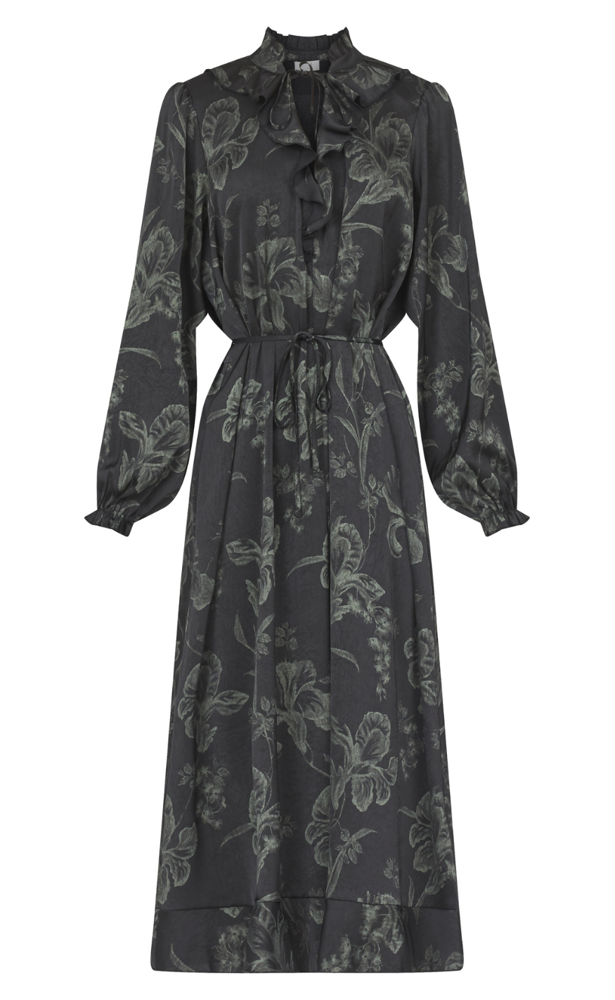 Love & Divine Kjole - Love1194-2 - Black/Green Flower