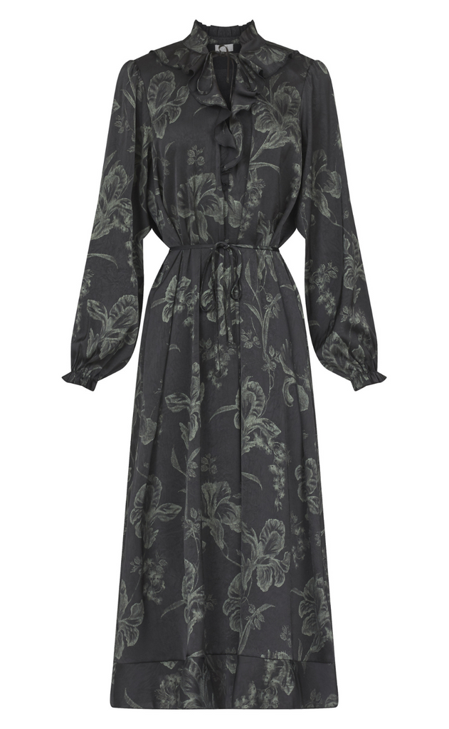 Love & Divine Kjole - Love1194-2 - Black/Green Flower