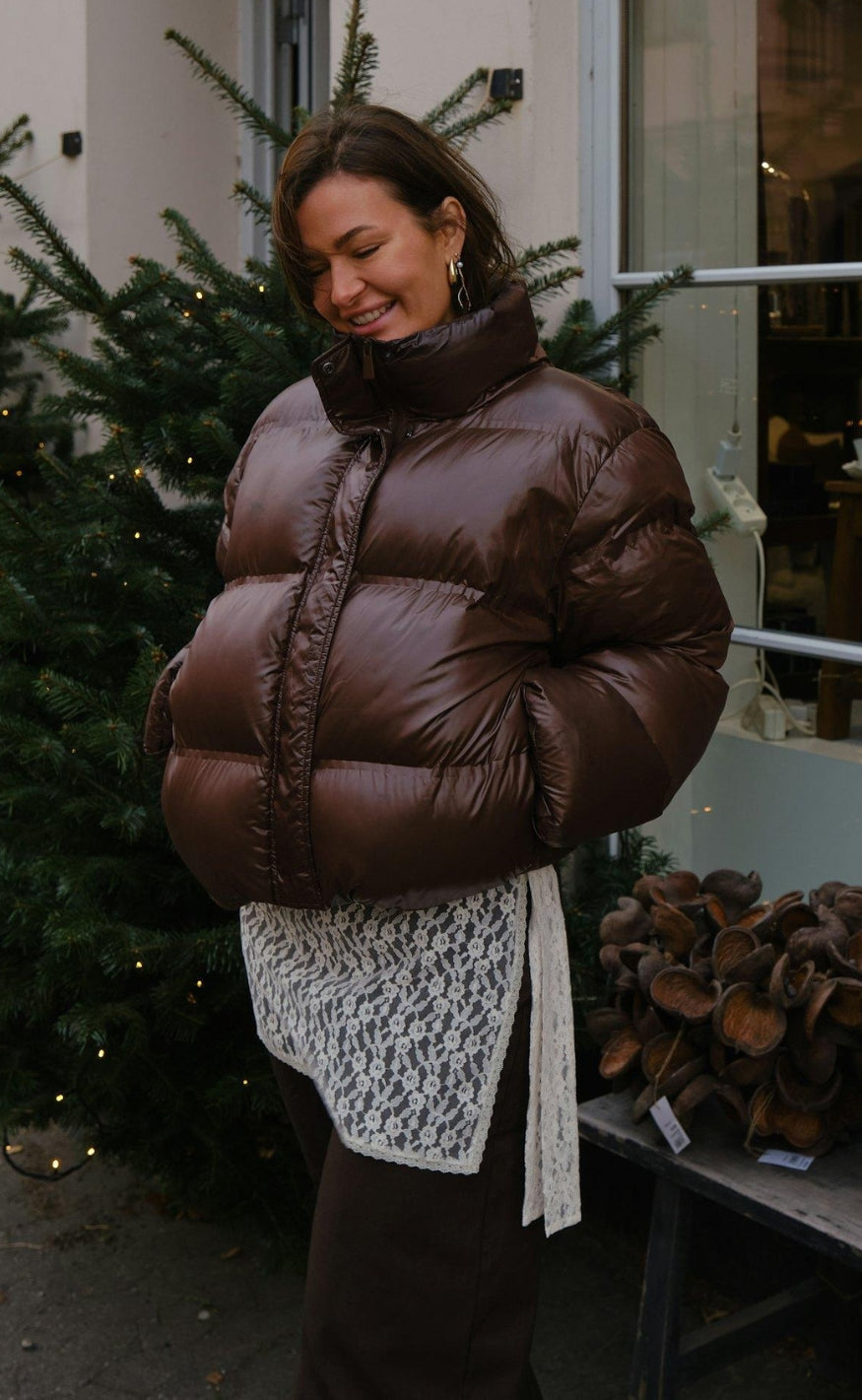 Neo Noir Jakke - Rhea Shiny Puffer - Chocolate Brown