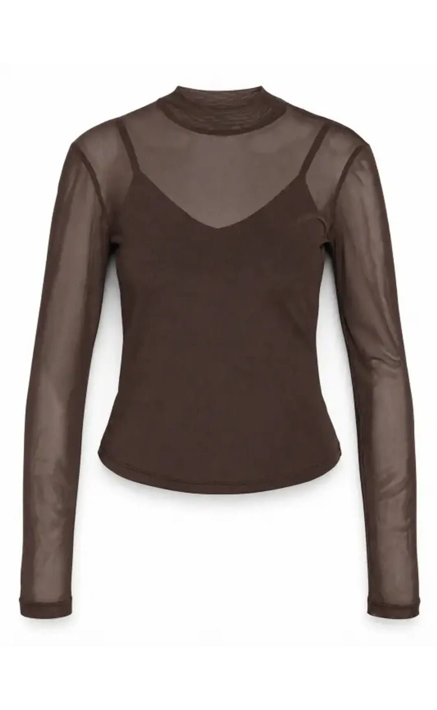 Noisy May Bluse - Percy Mesh - Chocolate Brown