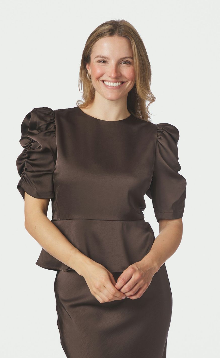 Neo Noir Bluse - Benua Heavy Sateen - Dark Brown