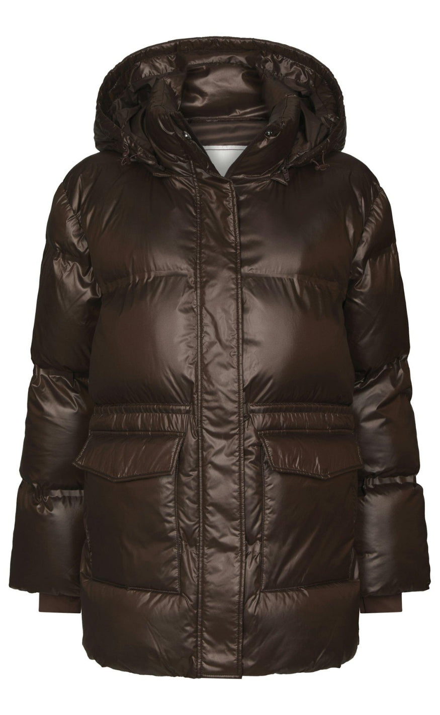 Neo Noir Jakke - Clotilde Shiny Puffer - Chocolate Brown