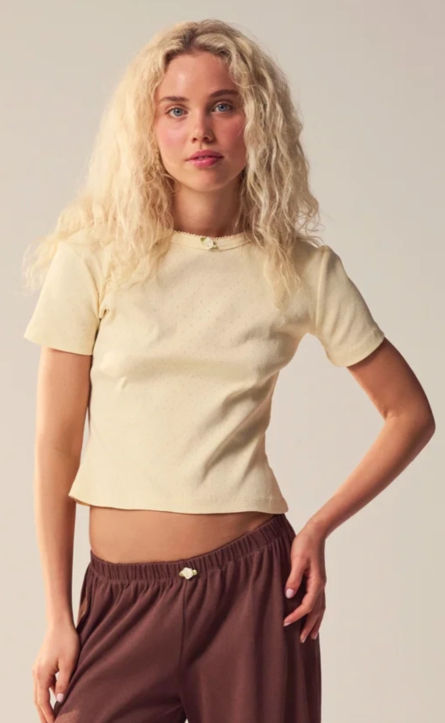 Maanesten Topp - Joy Pointelle - Butter Yellow