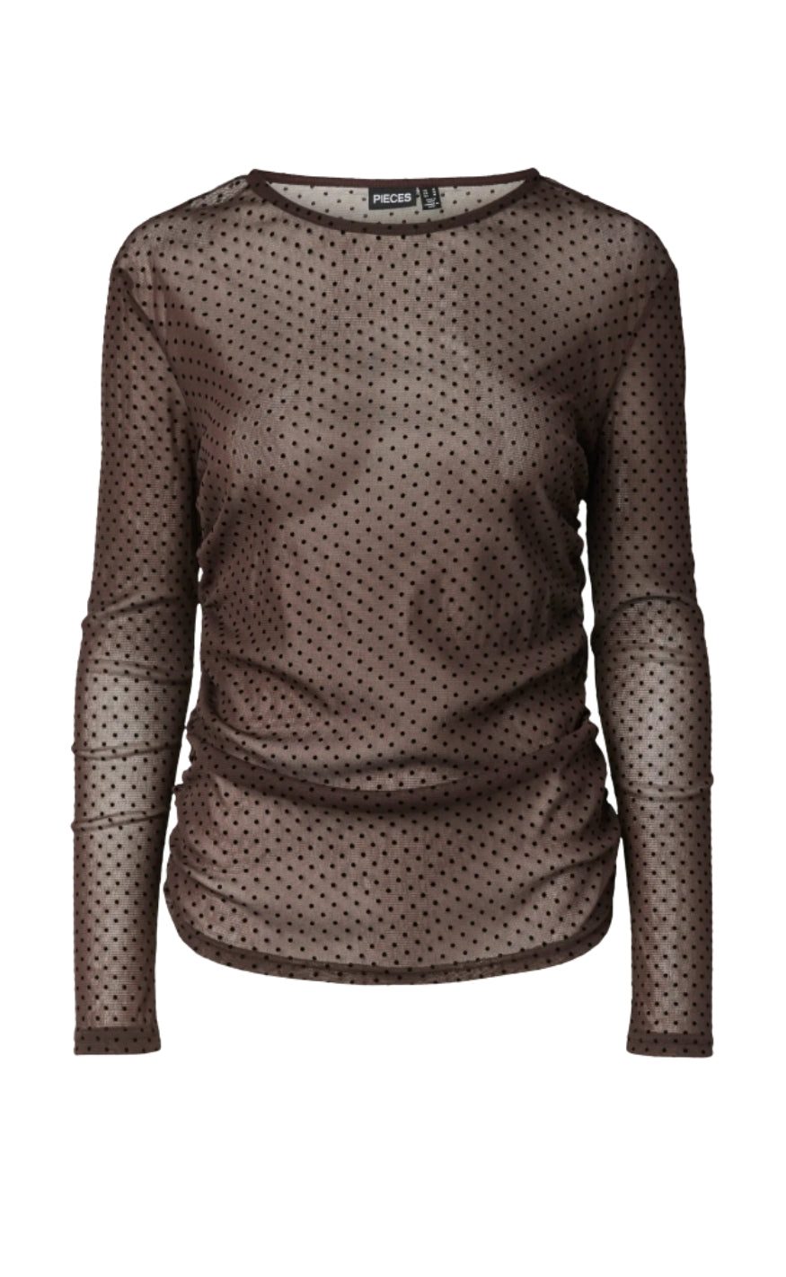 Pieces Bluse - Bobo Mesh - Hot Fudge/Black Dots