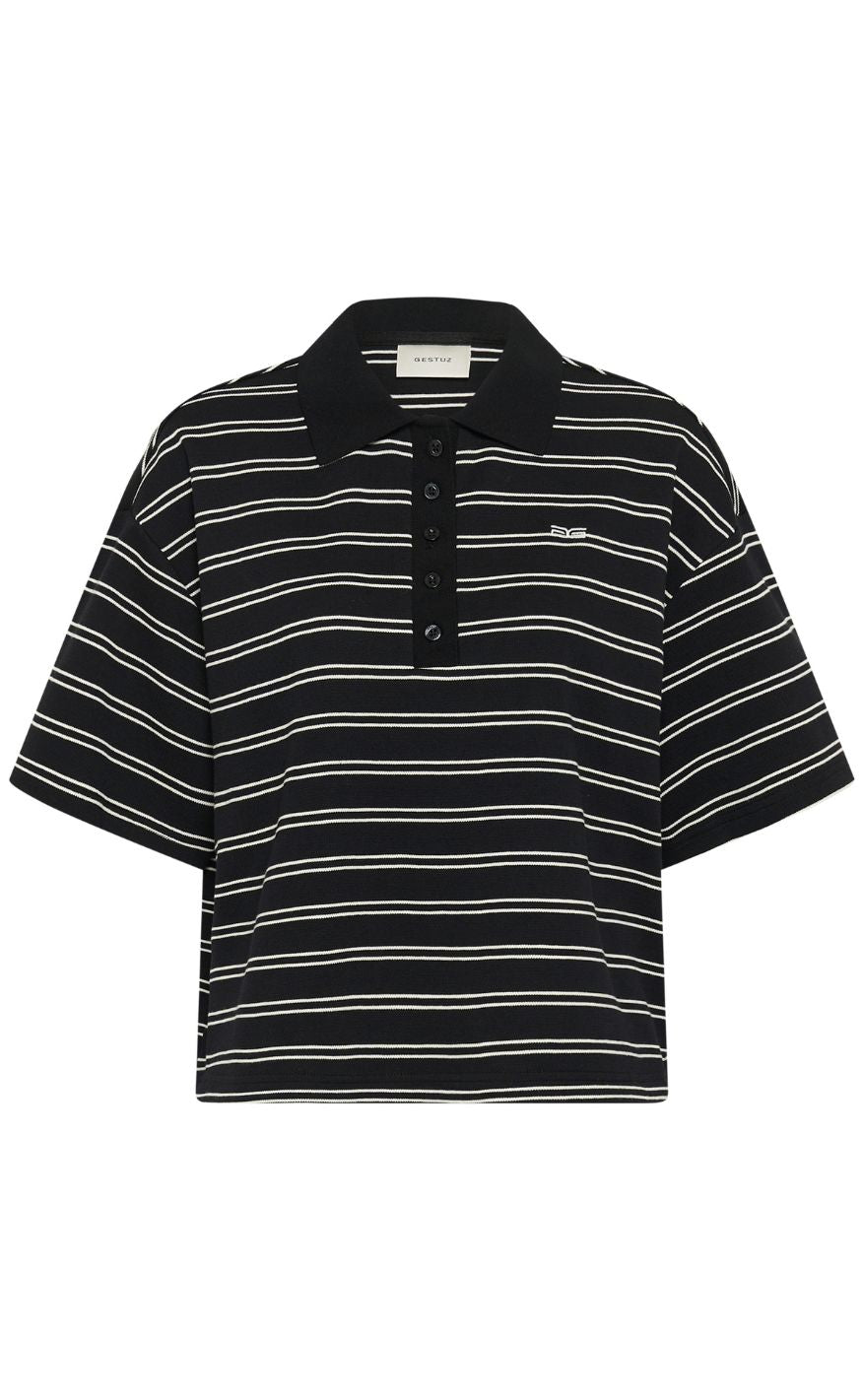Gestuz T-Shirt - Pilova Polo - Black White Striped