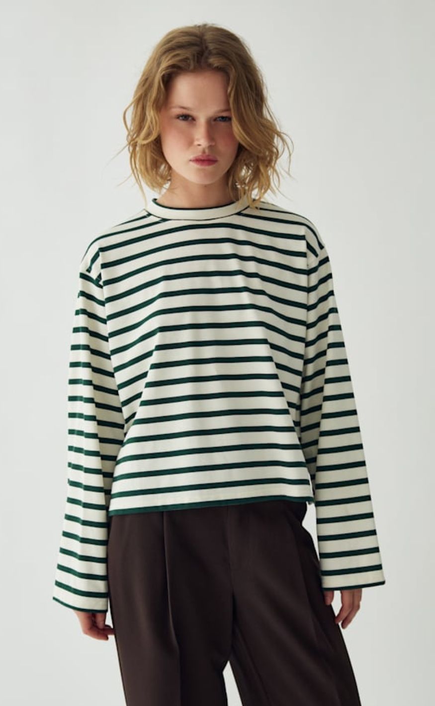 Noella Bluse - N-Maple LS - Eton Ivory Green Stripe