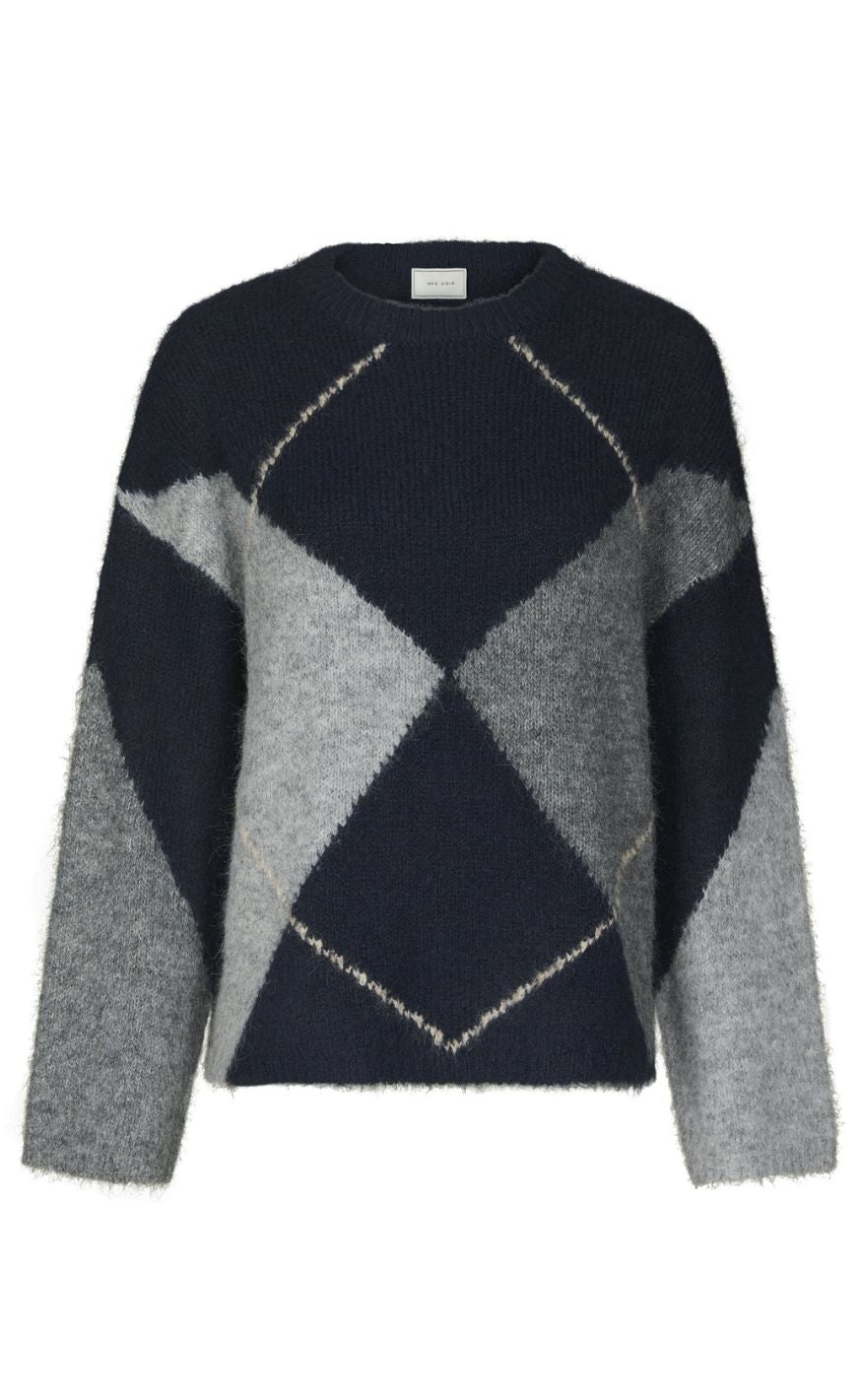 Neo Noir Genser - Inga Check Fluff Knit - Navy