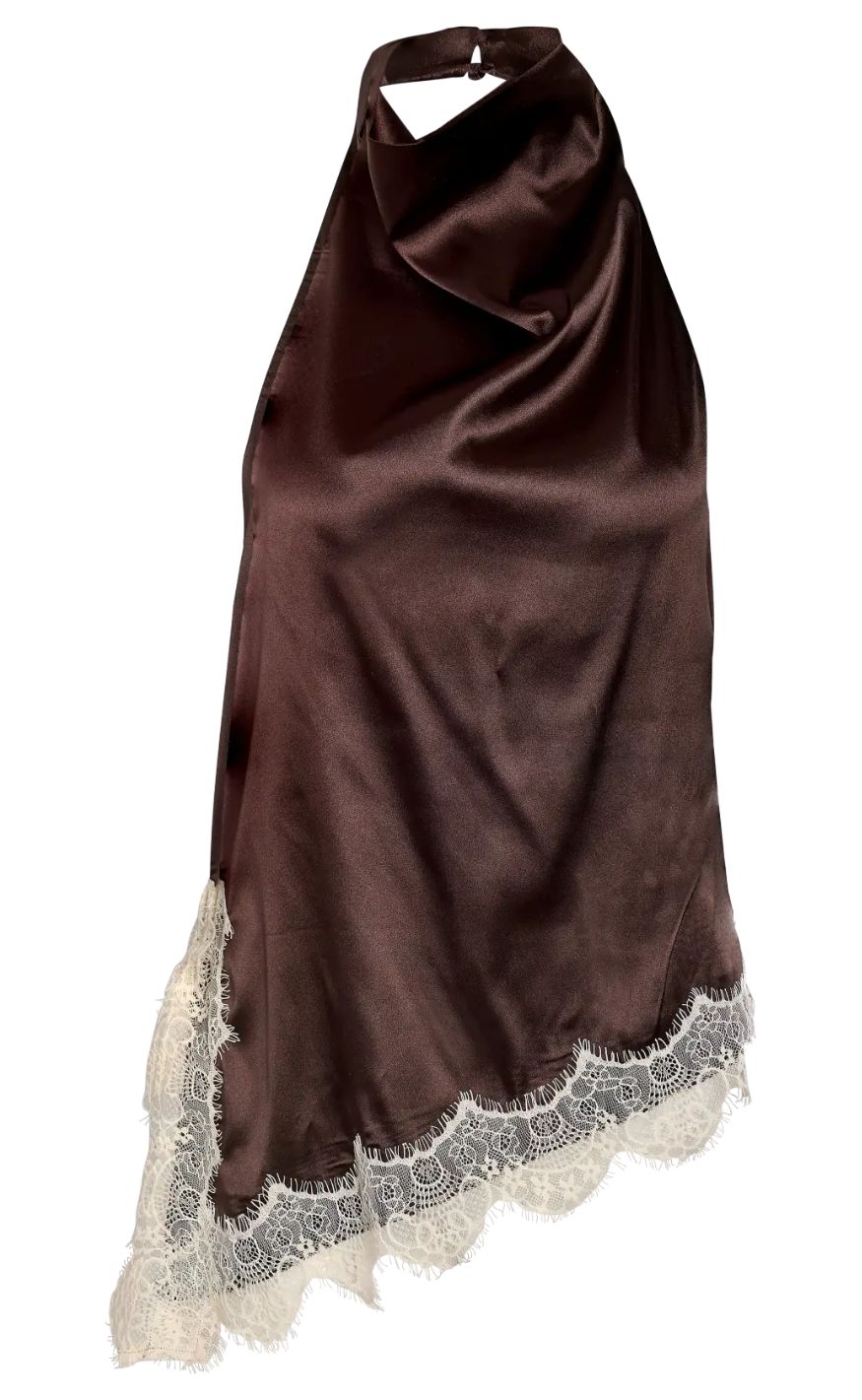 Noisy May Topp - Sofie Satin - Chocolate Brown/Birch Lace