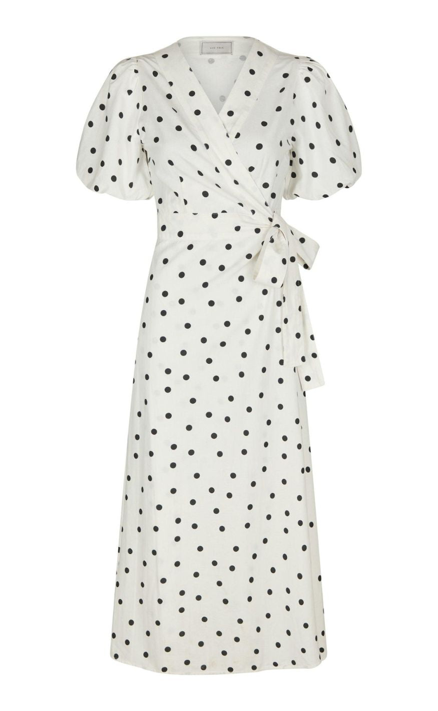 Neo Noir Kjole - Clarine Linen Dot - White