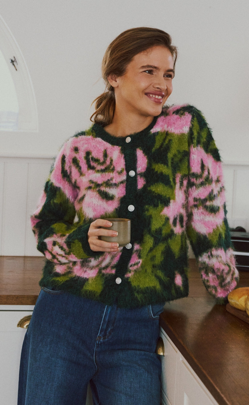 Freequent Cardigan - Lippi - Deep Forest Mel w. f. Pink Mel.