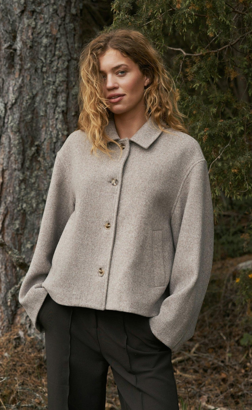 Neo Noir Jakke - Hamra Herringbone Twill - Beige Melange