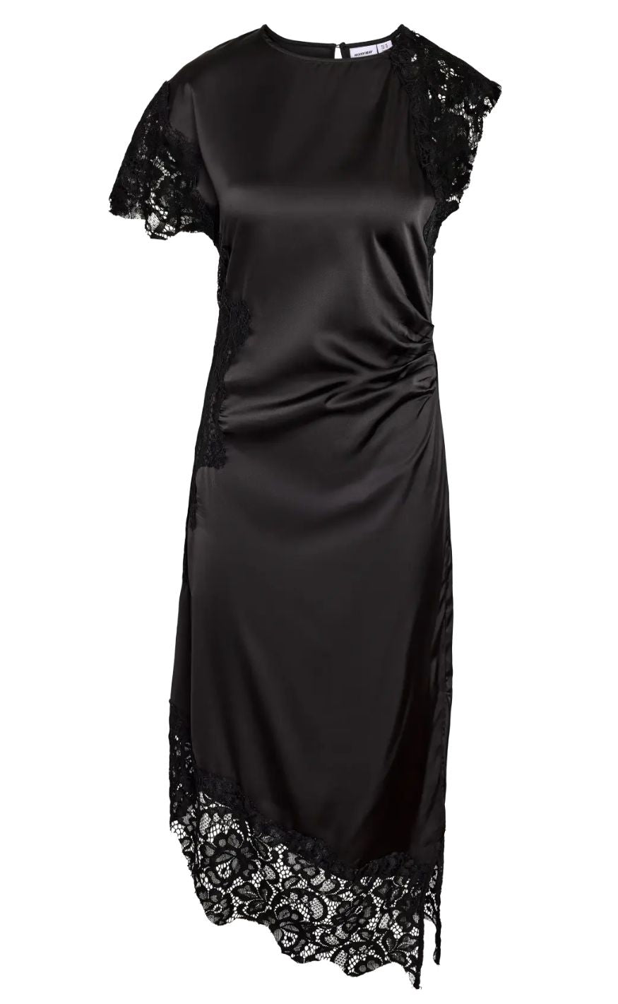 Noisy May Kjole - Wren S/S Satin Lace Long - Black