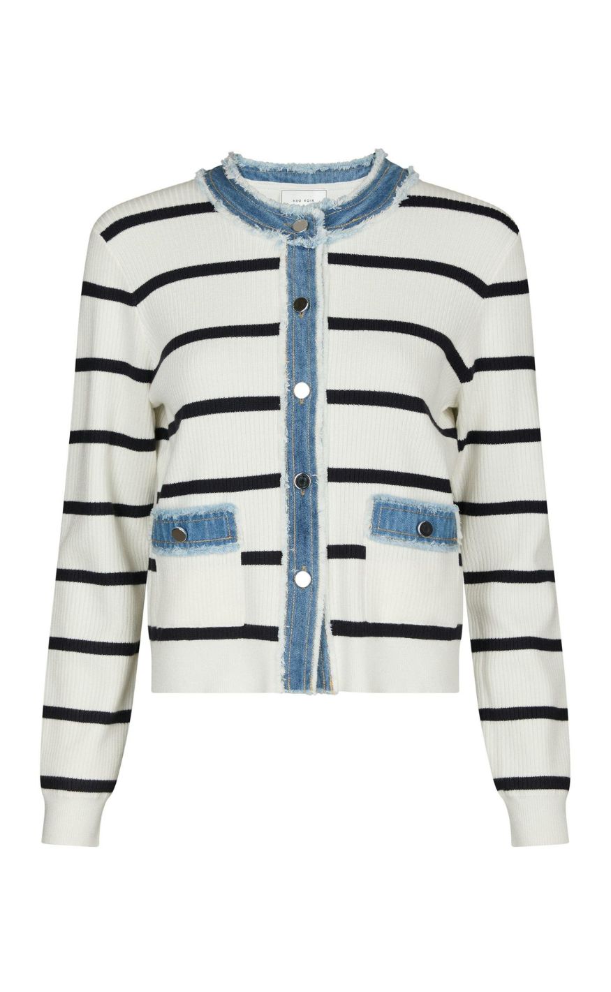 Neo Noir Cardigan - Zelma Stripe Denim - Off White