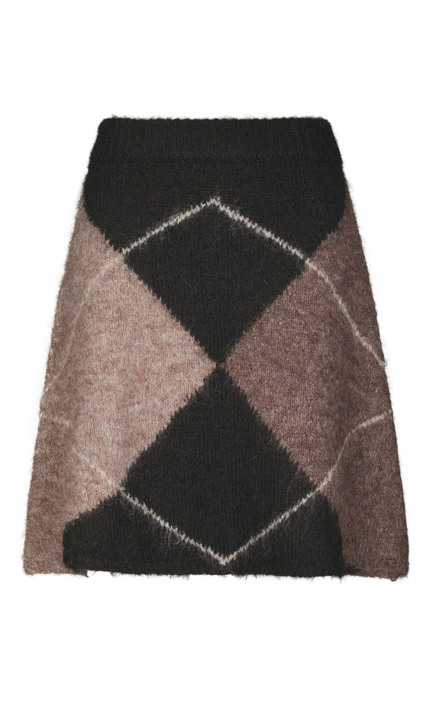 Neo Noir Skjørt - Gisa Check Fluff Knit - Dark brown