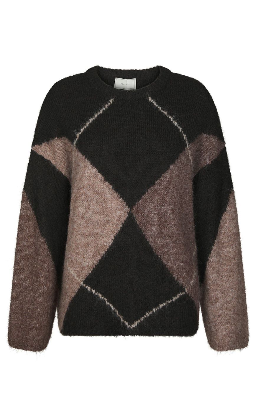 Neo Noir Genser - Inga Check Fluff Knit - Dark brown