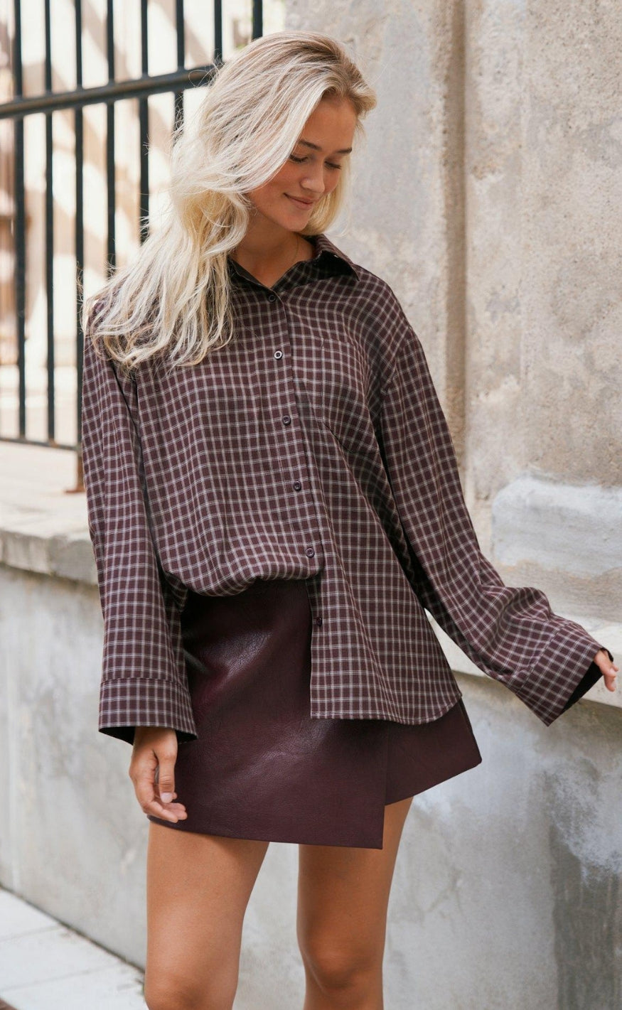 Neo Noir Skjorte - Anella Check - Chocolate Plum