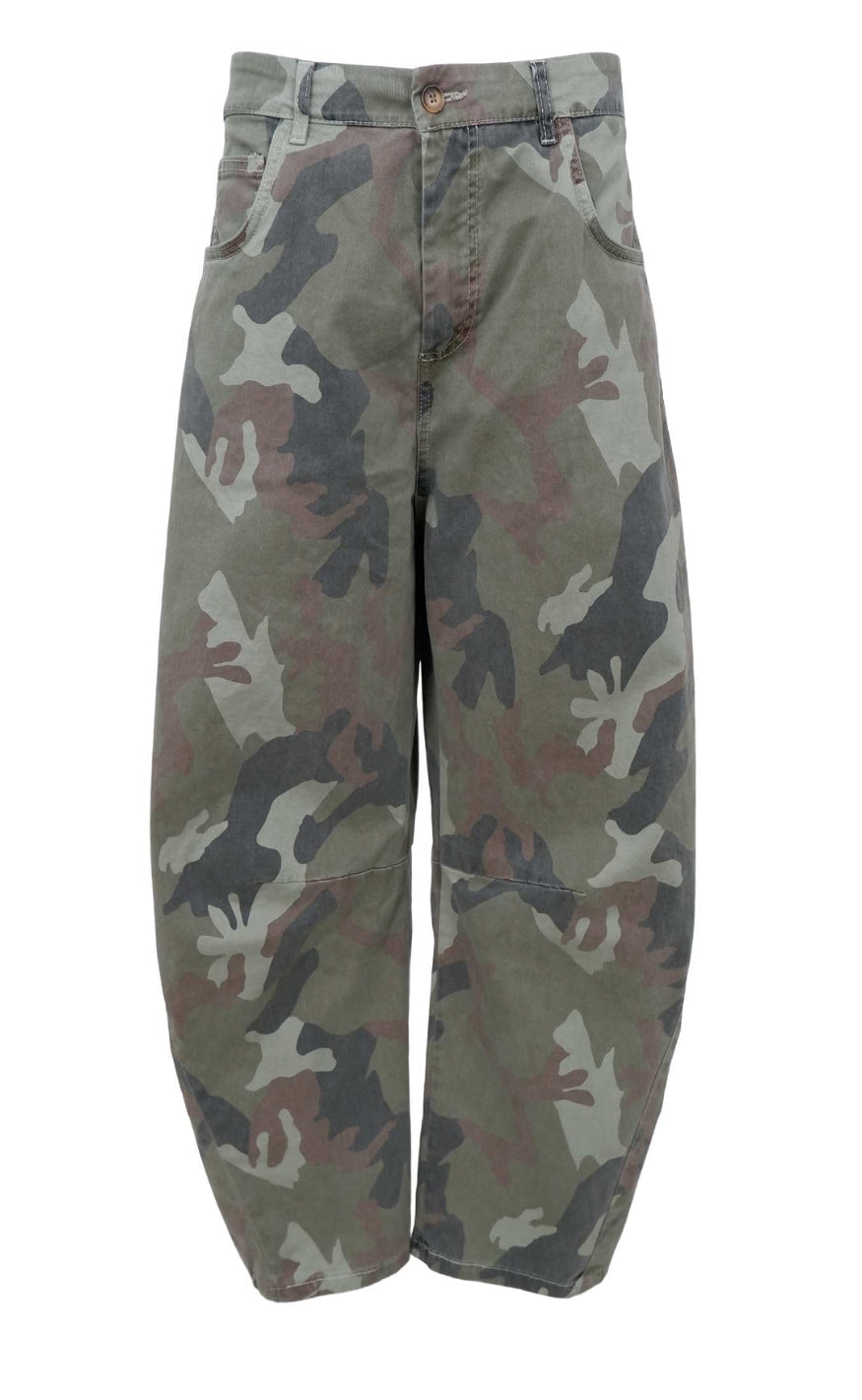 Black Colour Bukser - Aila Barrel - Army Camouflage
