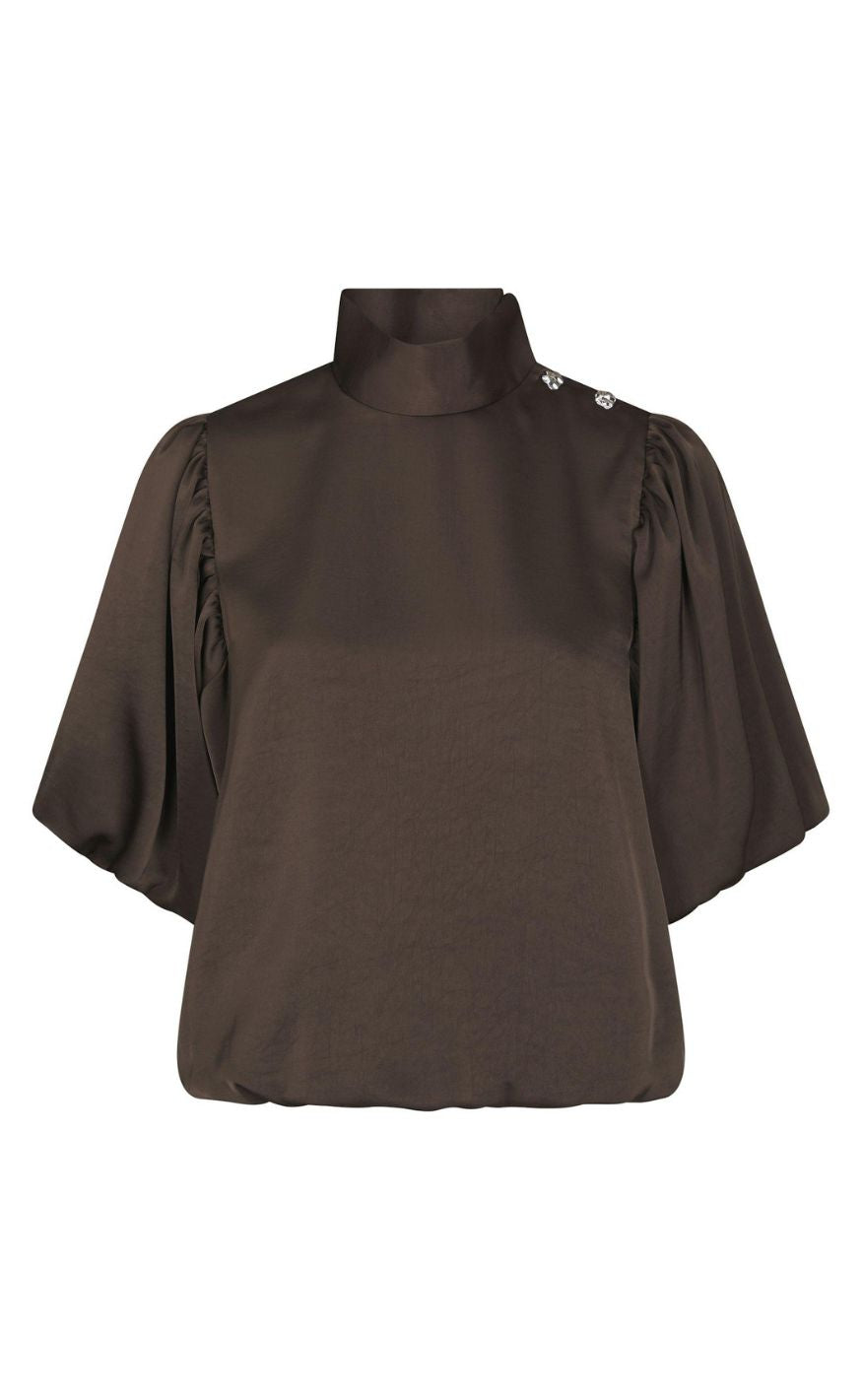 Neo Noir Bluse - Parisa Heavy Sateen - Dark Brown