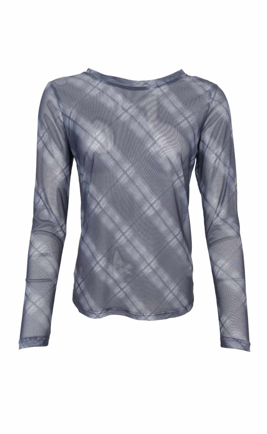Black Colour Bluse - Kamma Mesh - Grey Tartan