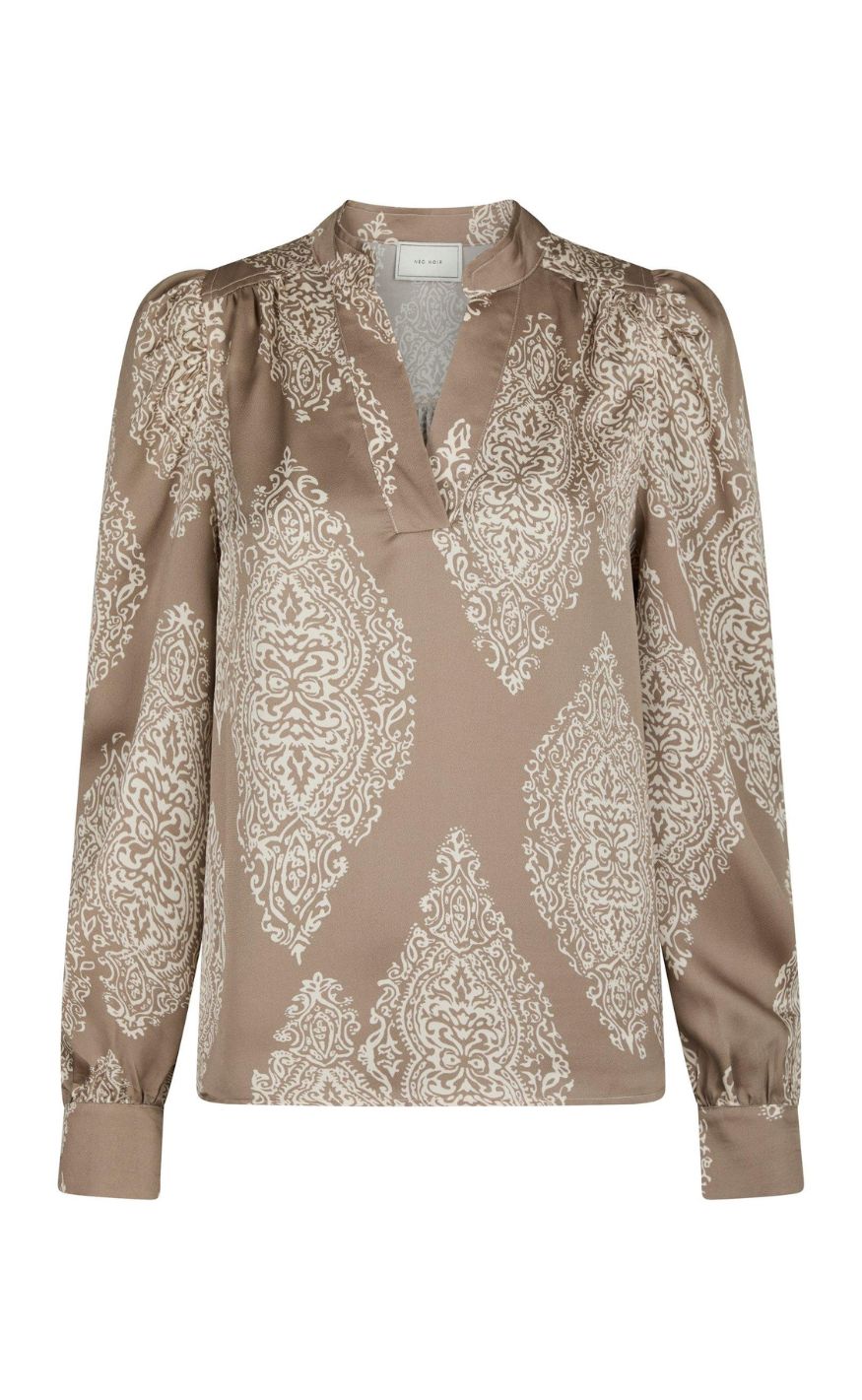 Neo Noir Bluse - Rosslyn Paisley Drop - Dark Taupe