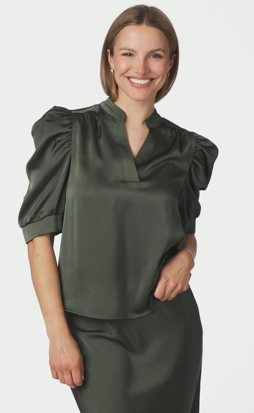 Neo Noir Bluse - Roella Heavy Sateen - Deep Green
