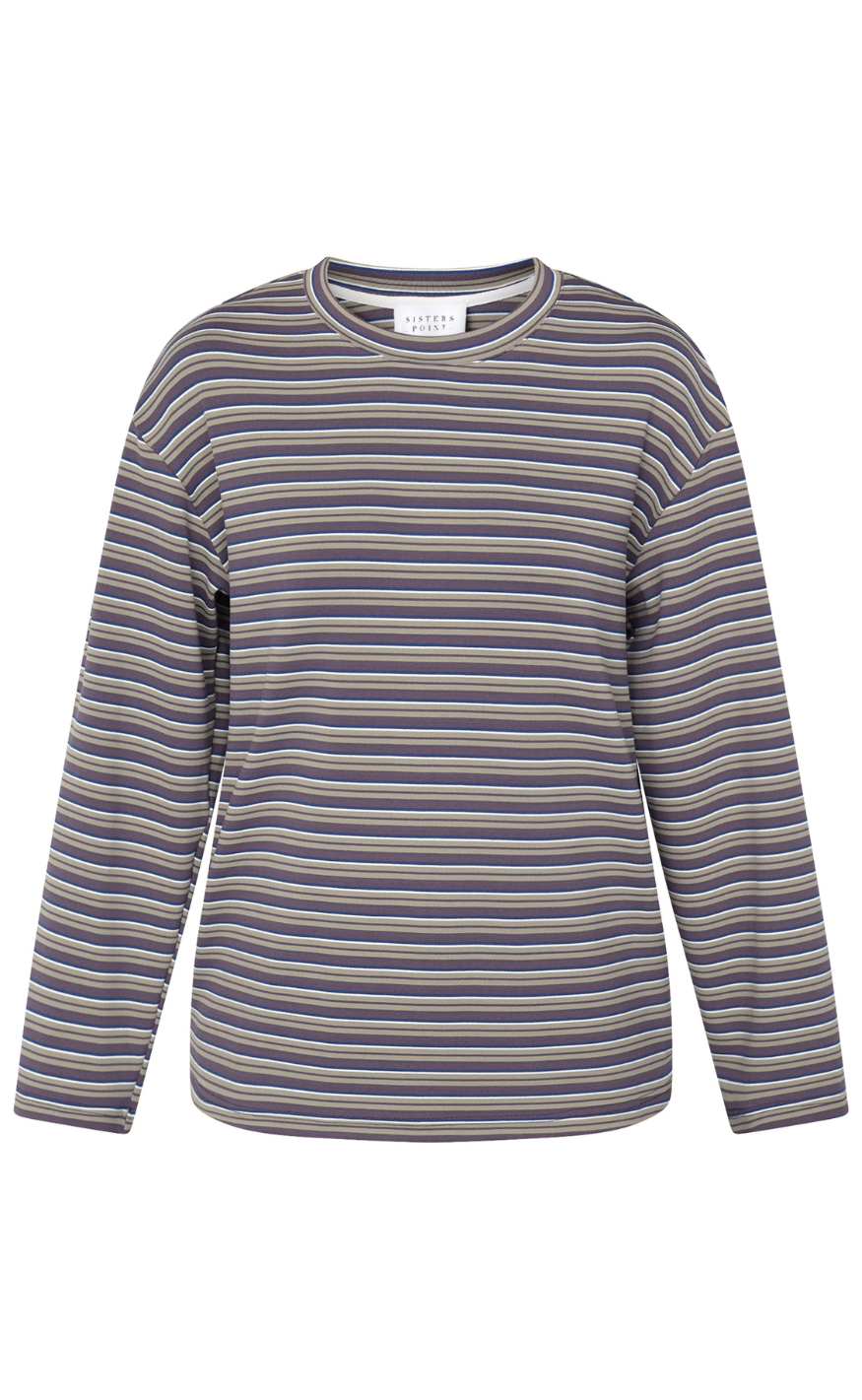Sisters Point Bluse - ESTHER-LS1 - Berry/Khaki Stripes