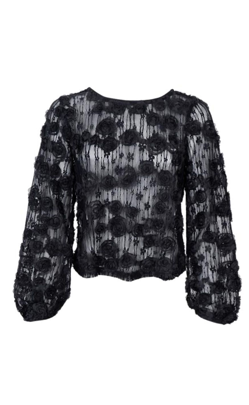 Black Colour Bluse - Elloise Flower Patch - Black