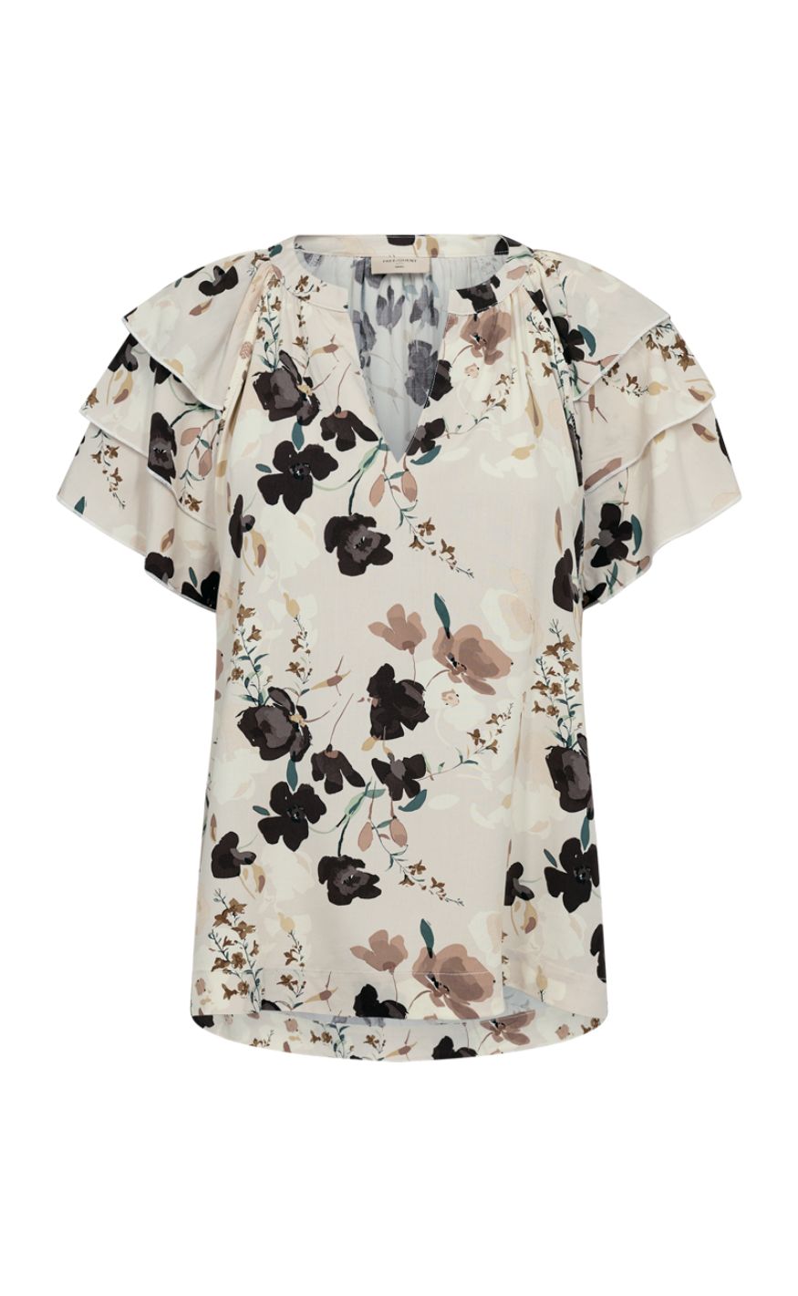 Freequent Bluse - Adney - Moonbeam w. Coffee Bean