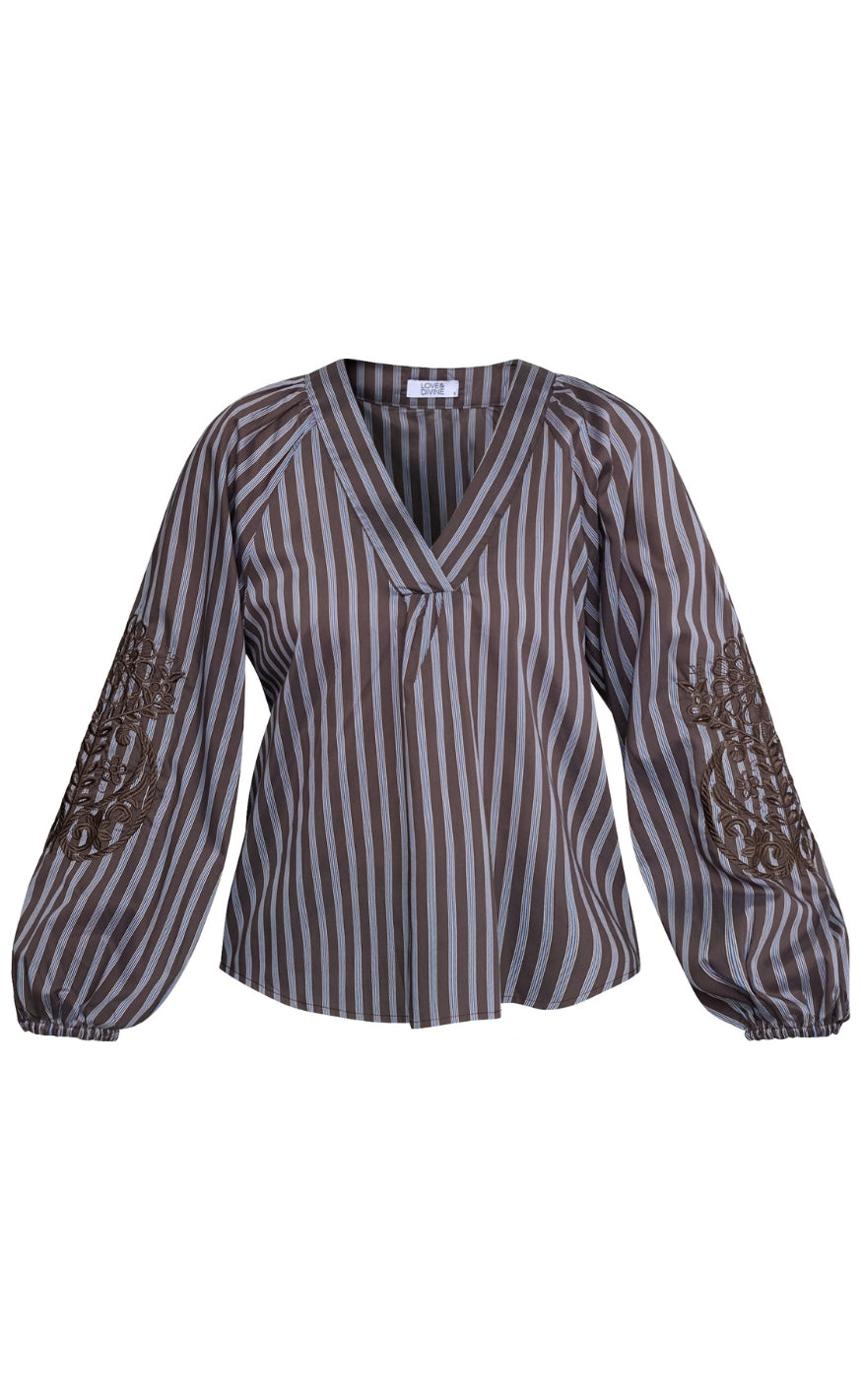 Love & Divine Bluse - Love1529-2 - Brown Stripe