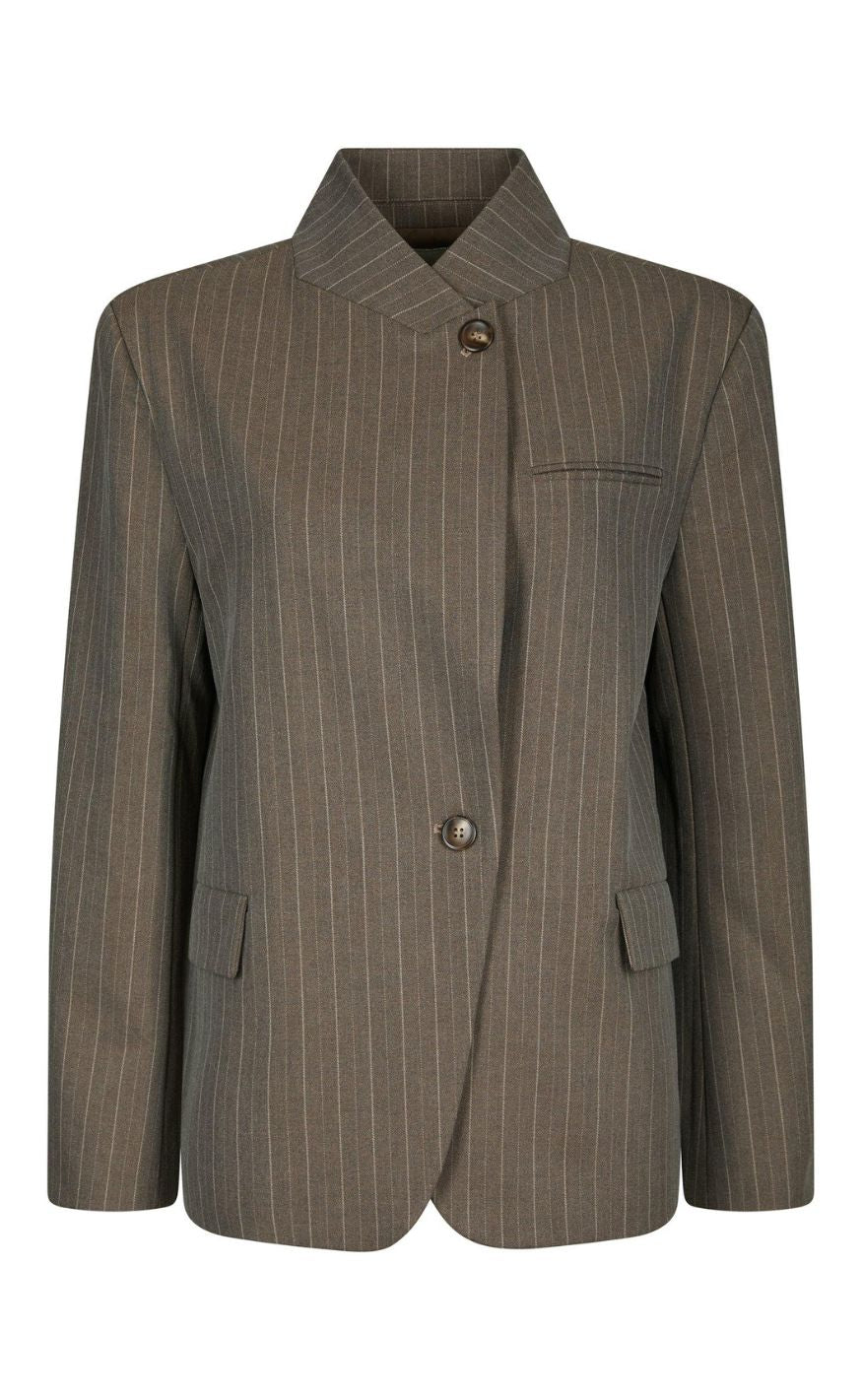 Neo Noir Blazer - Nerine Pinstripe - Dark Taupe