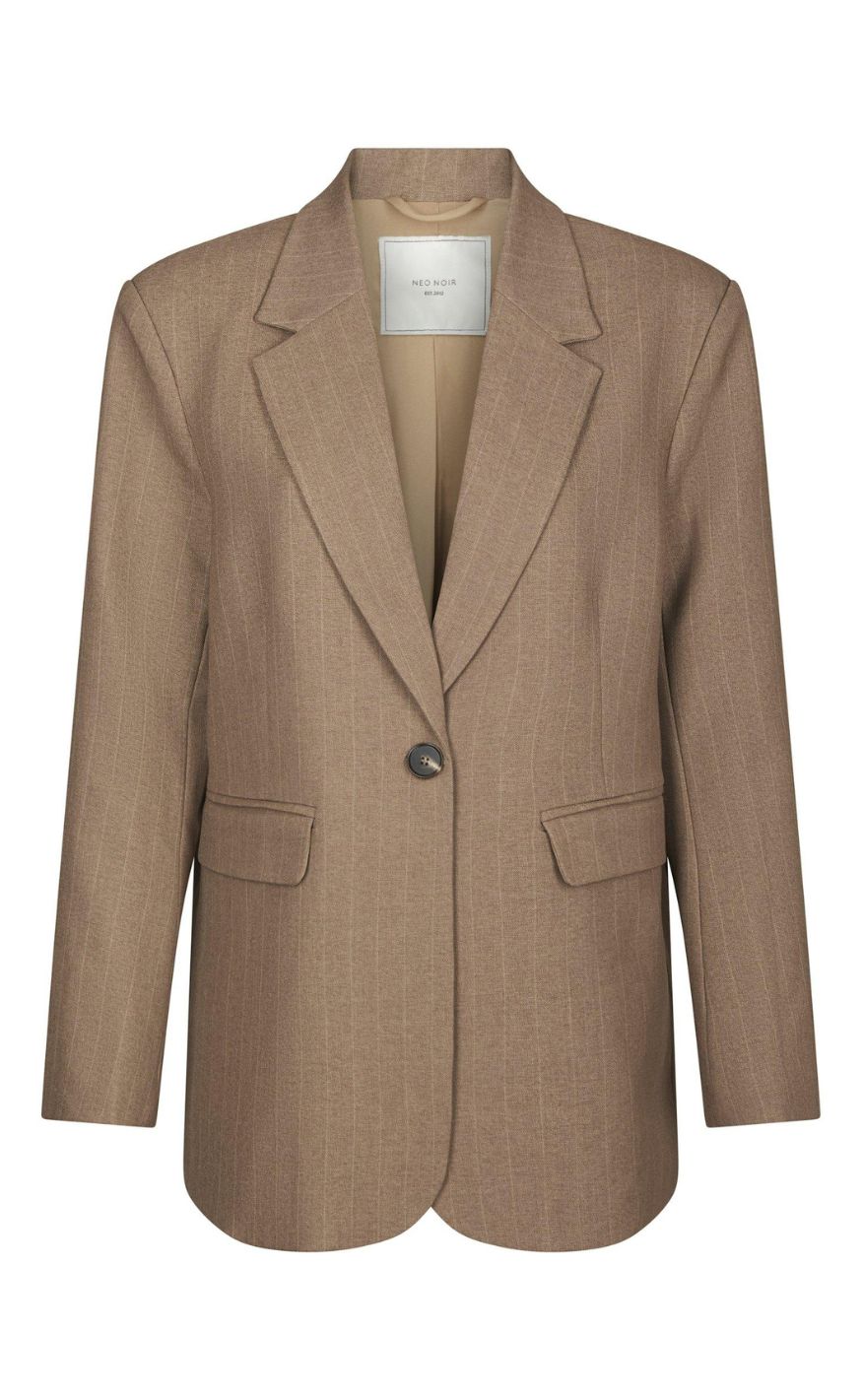Neo Noir Blazer - Gaby Pinstripe - Taupe