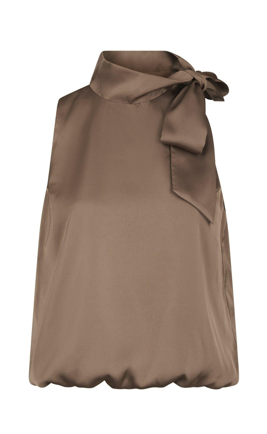 Neo Noir Topp - Veda Drapy Satin - Dark Taupe