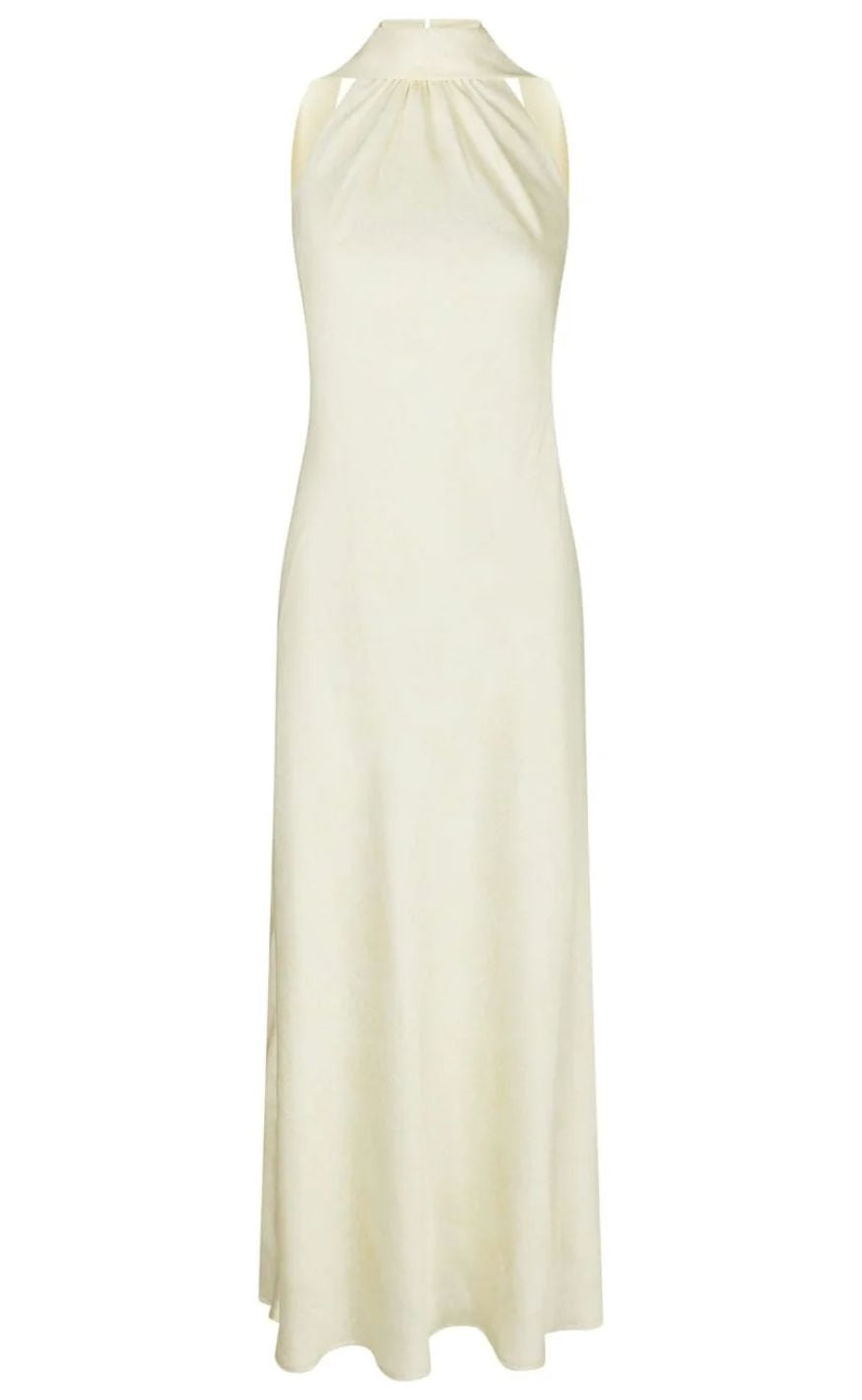 Neo Noir Kjole - Fiona Pattern Satin - Light Yellow