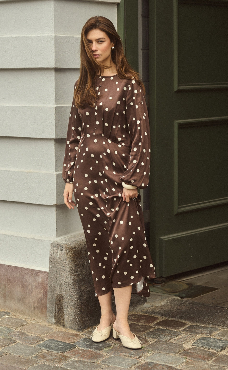 Culture Kjole - Dotty Berna - Brown/Whitecap Dot