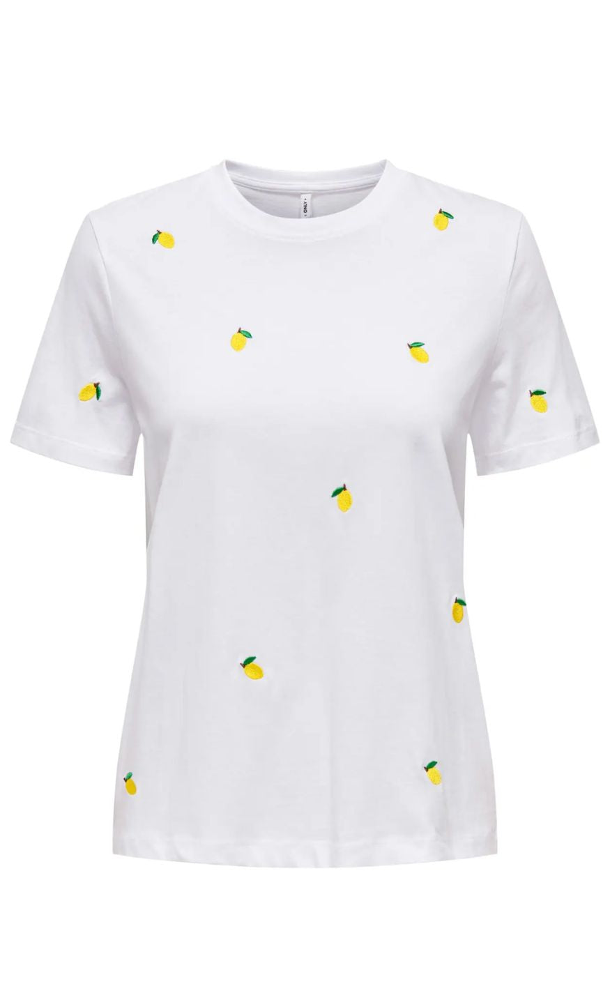 ONLY T-shirt - Ketty Life - Bright White Lemon