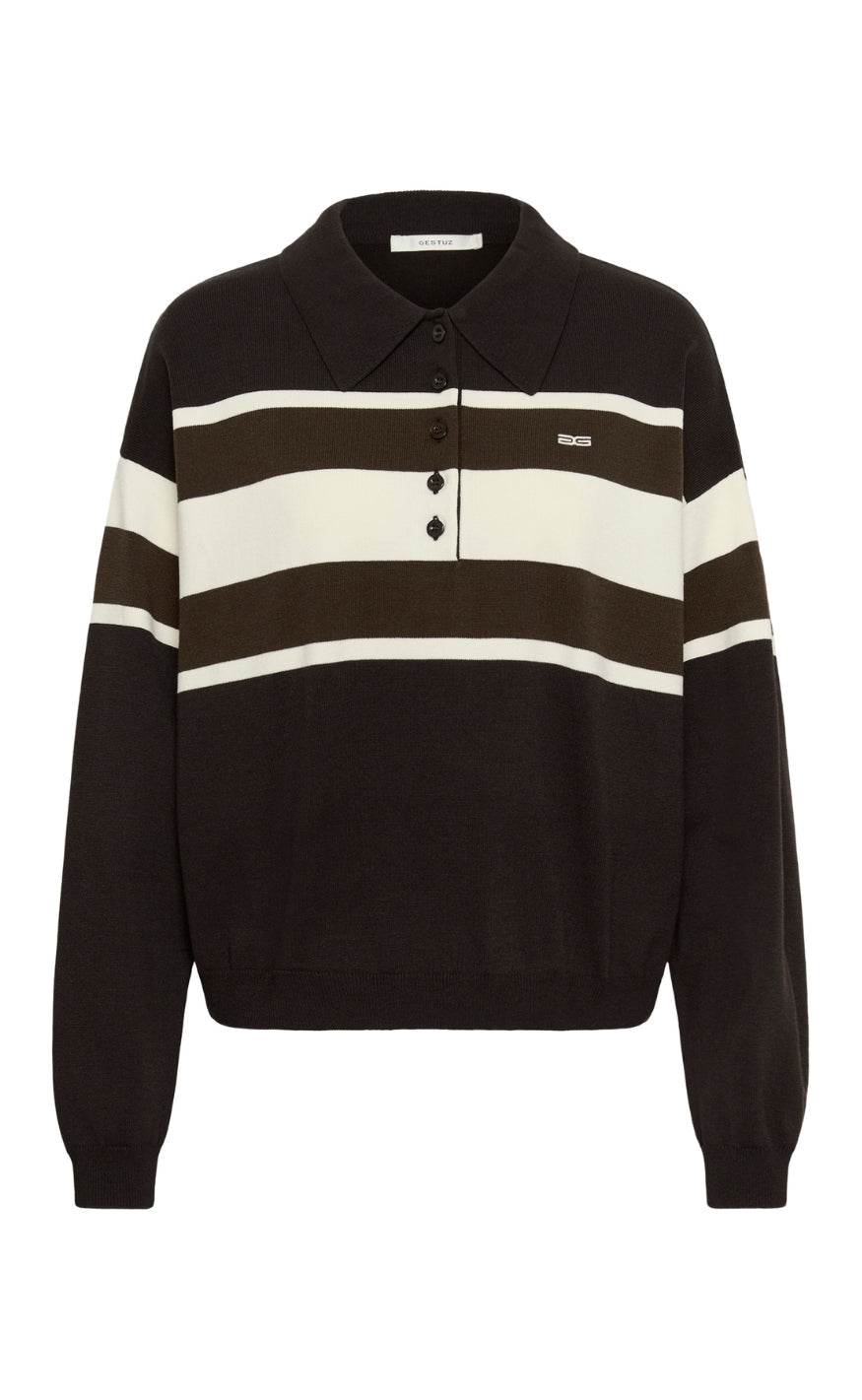 Gestuz Pullover - Silda Polo - Ganache/Slate Black/Egret