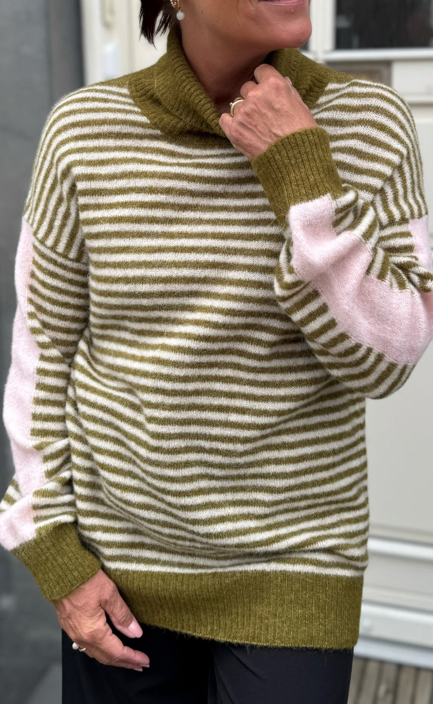 Nümph Genser - Riette Mini Stripe - Fir Green