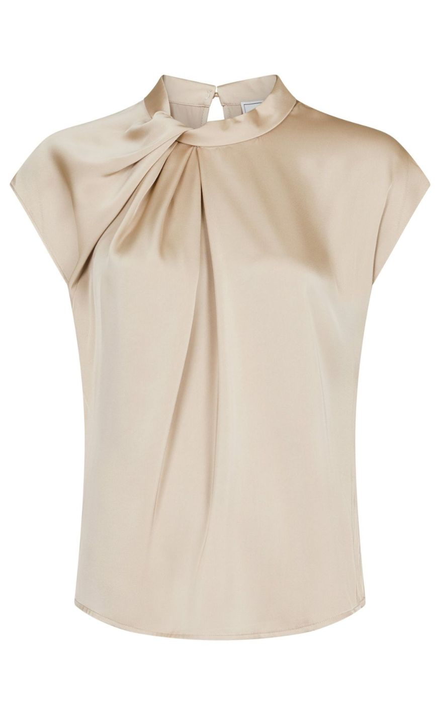 Neo Noir Topp - Fleur Drapy Satin - Dark Sand