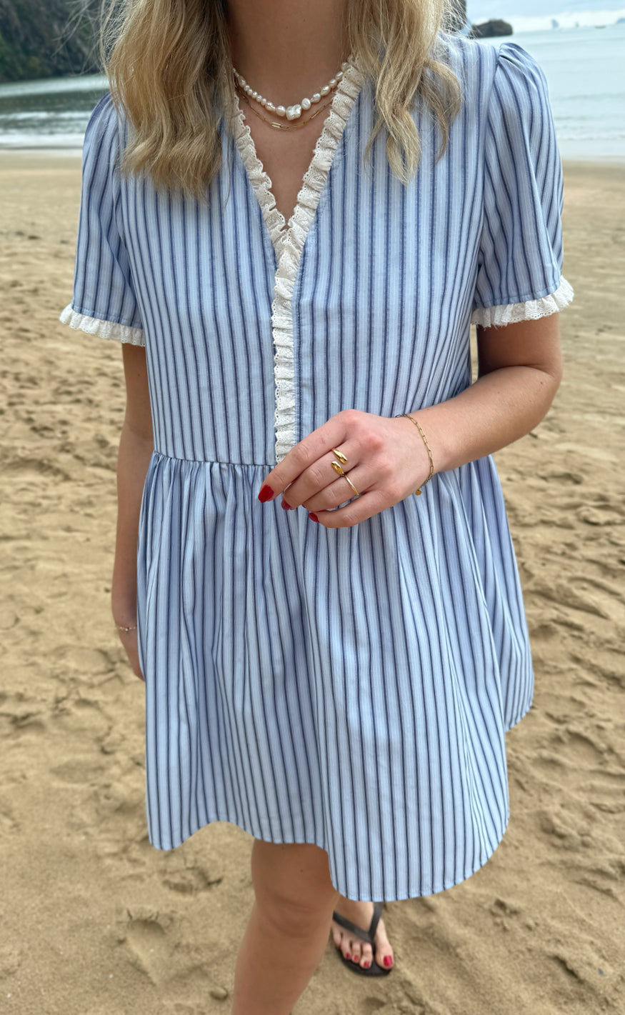 INA Copenhagen Kjole - Catja Summer - Blue Striped W. Lace