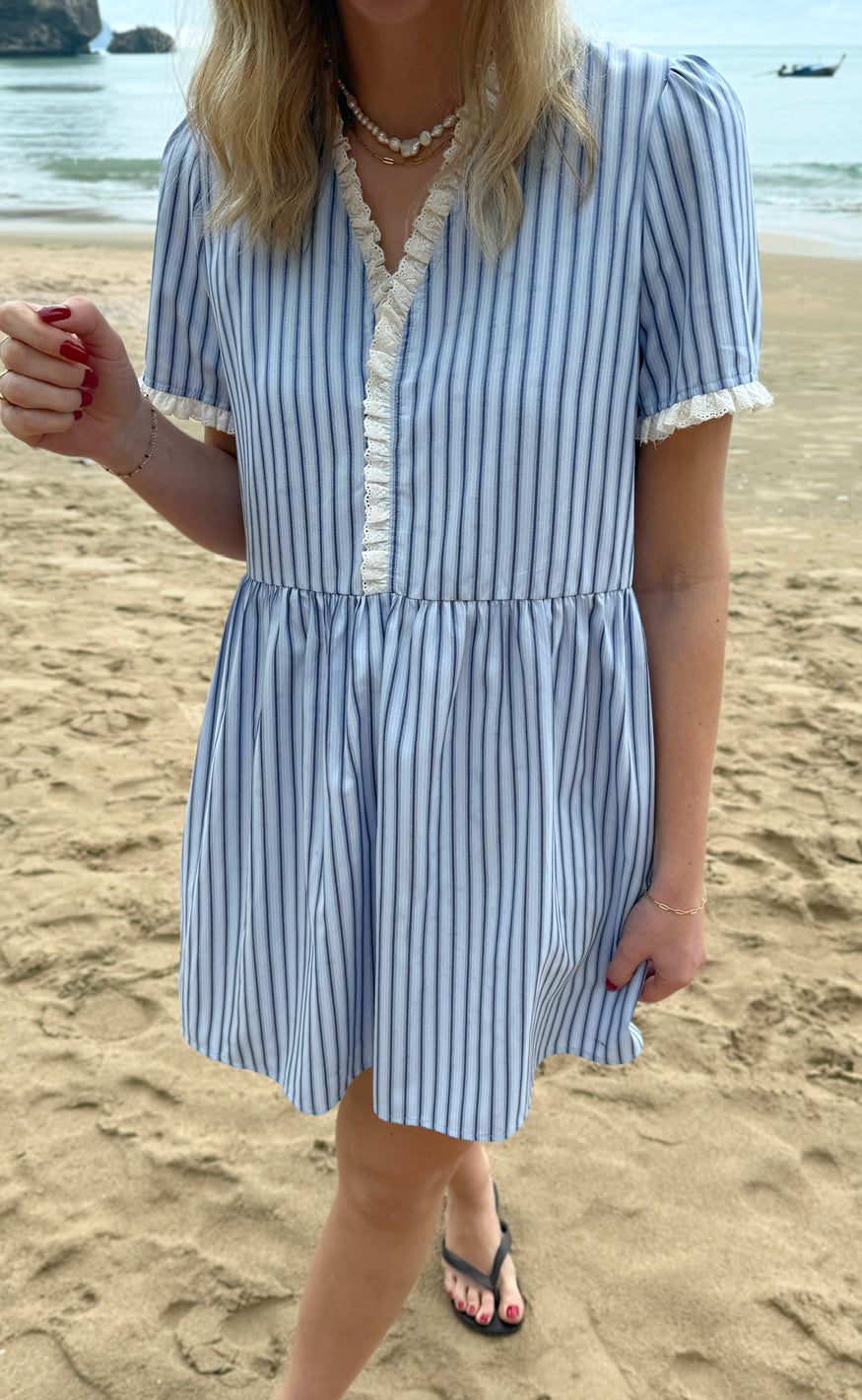 INA Copenhagen Kjole - Catja Summer - Blue Striped W. Lace