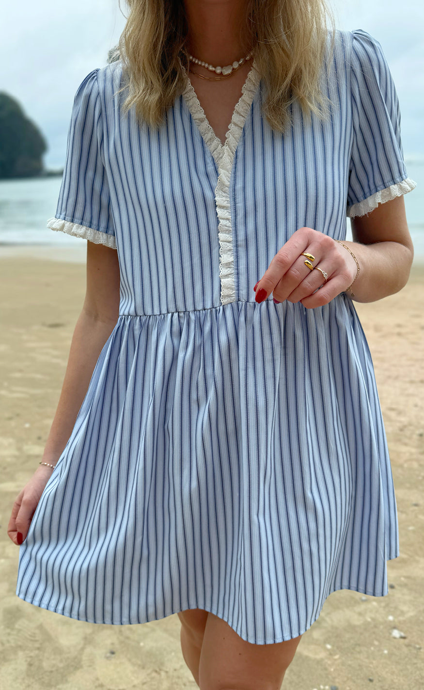INA Copenhagen Kjole - Catja Summer - Blue Striped W. Lace