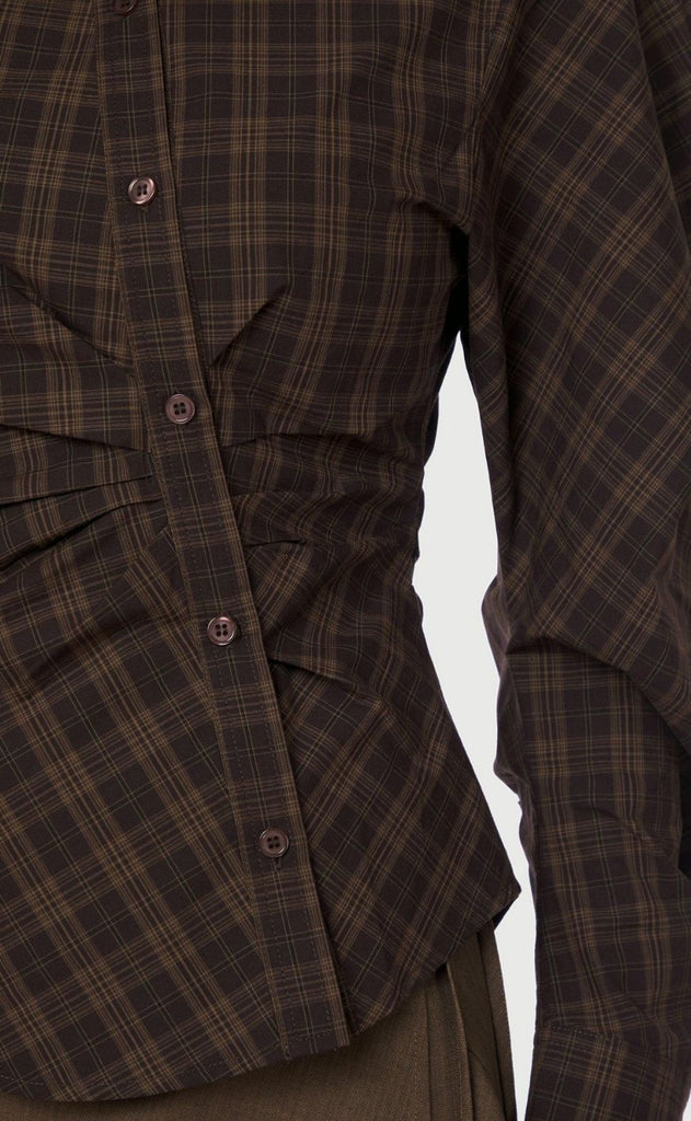 Neo Noir Bluse - Neoella Check - Dark Brown