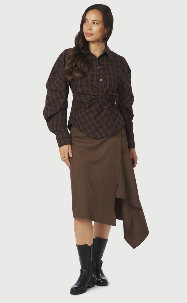 Neo Noir Bluse - Neoella Check - Dark Brown