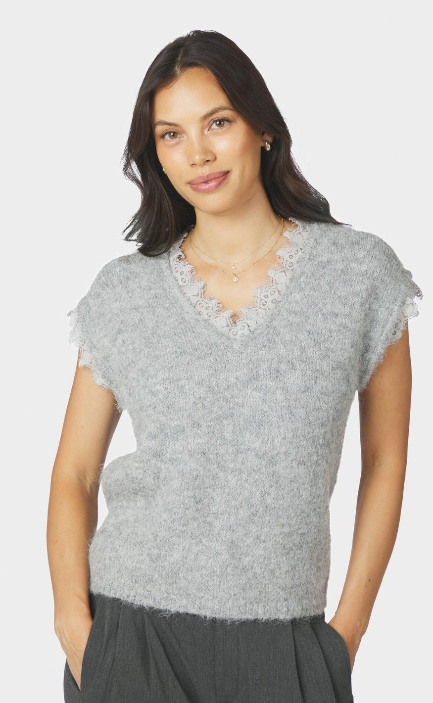 Neo Noir Vest - Vivane Lace - Grey Melange