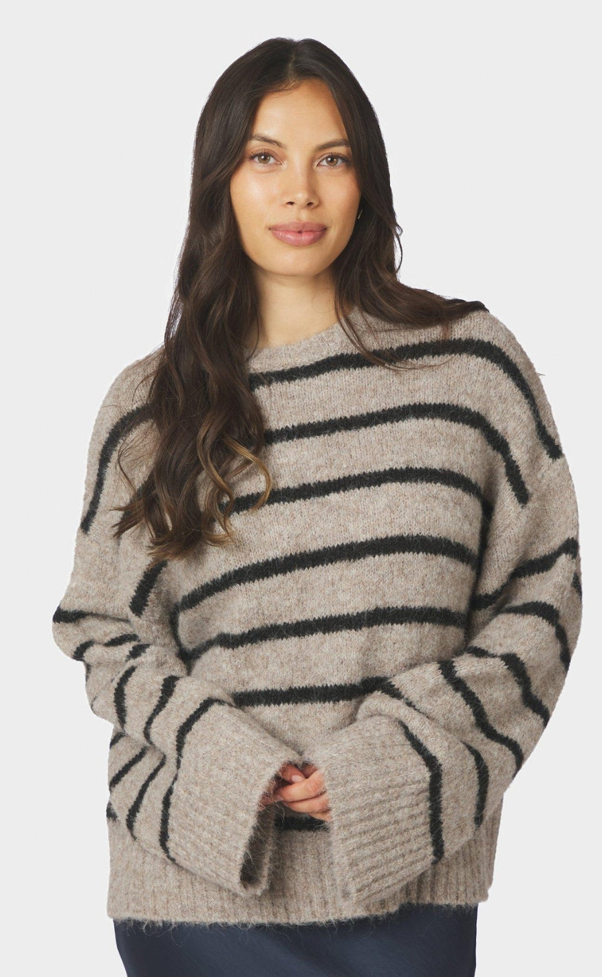 Neo Noir Genser - Roeme Fluffy Stripe - Beige Melange