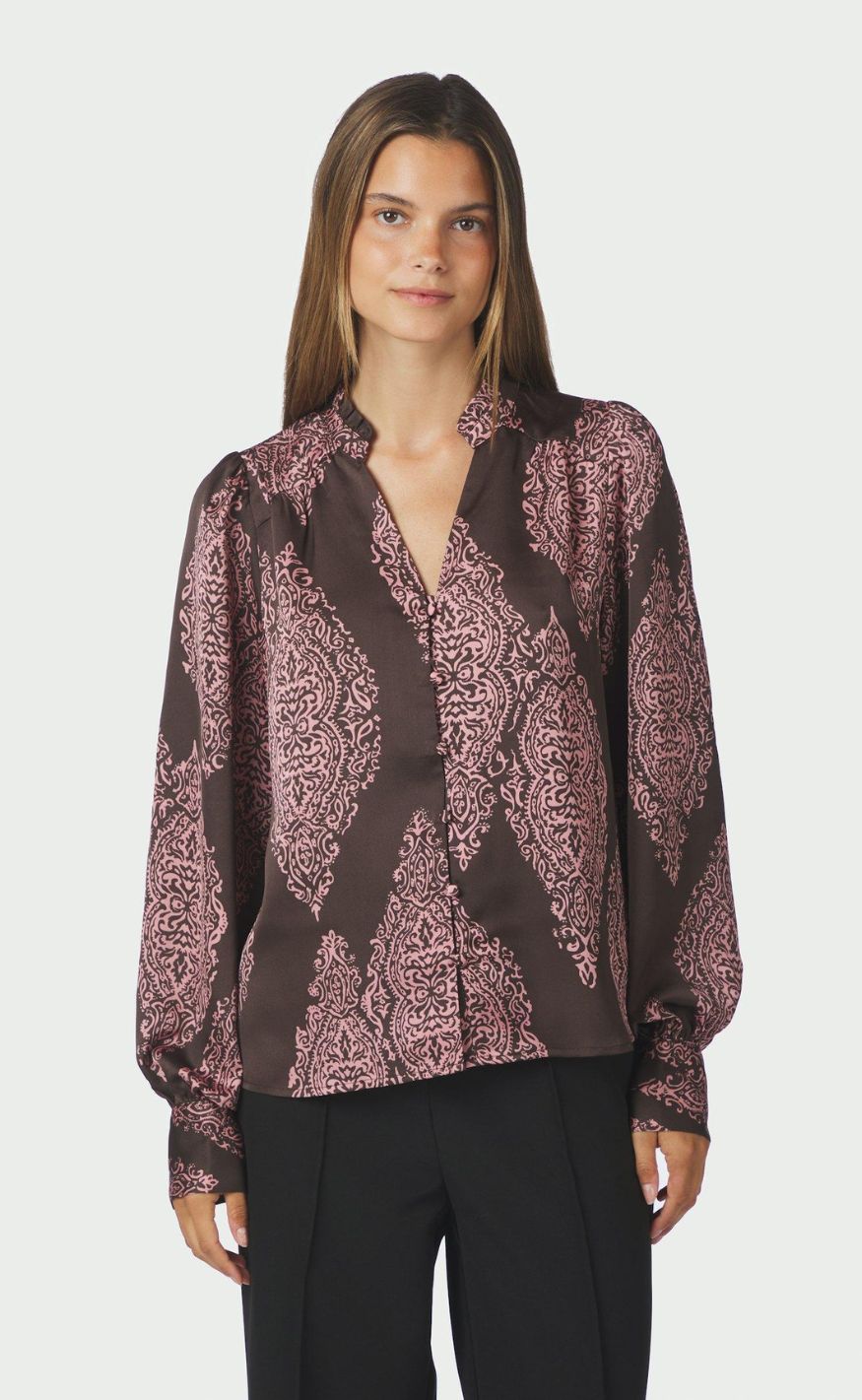 Neo Noir Bluse - Massima Paisley Drop - Dark Brown/Evening Rose