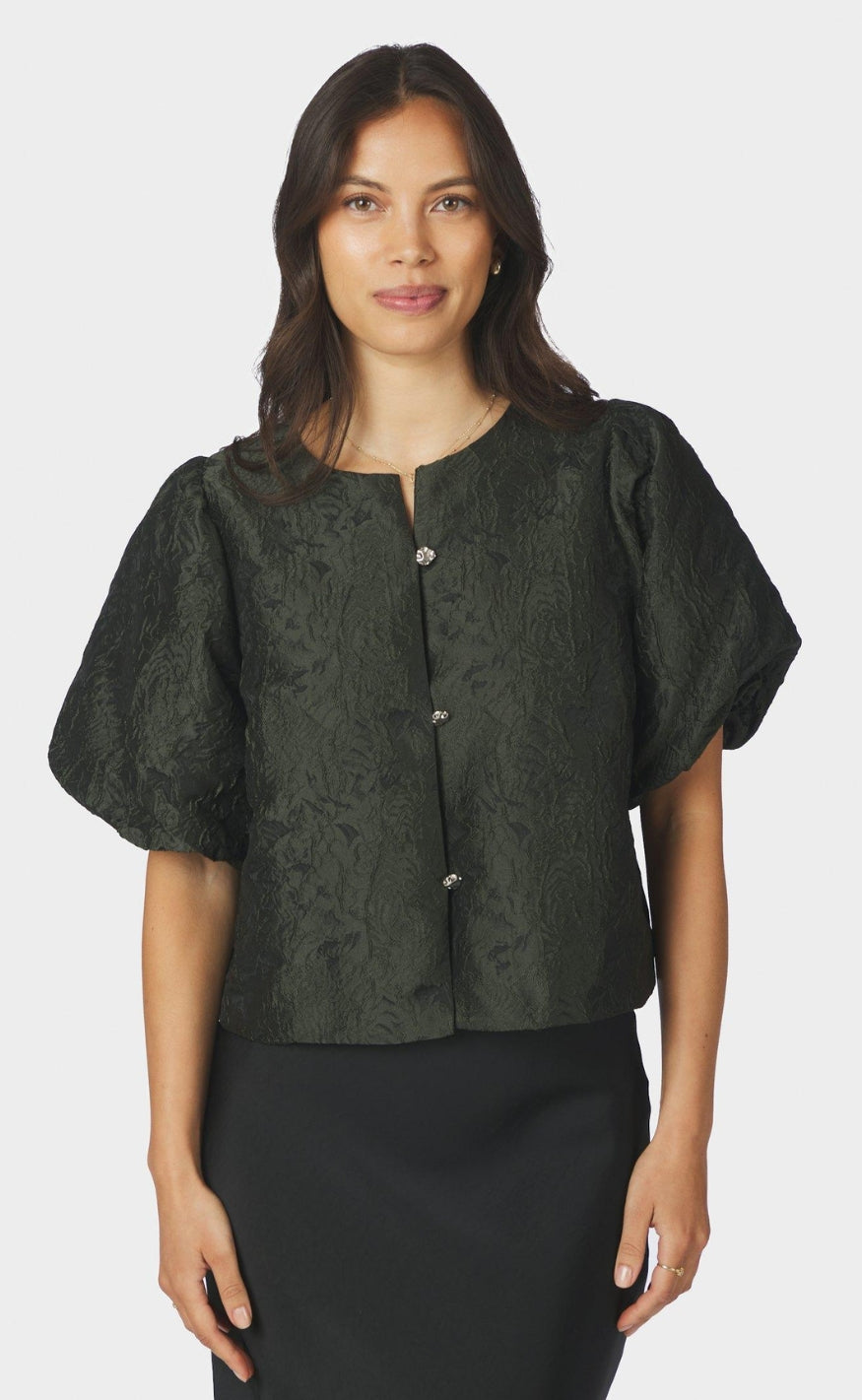 Neo Noir Bluse - Aisa Brocade - Dark Green