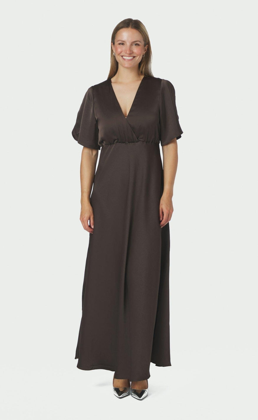 Neo Noir Kjole - Zelina Heavy Sateen - Dark Brown