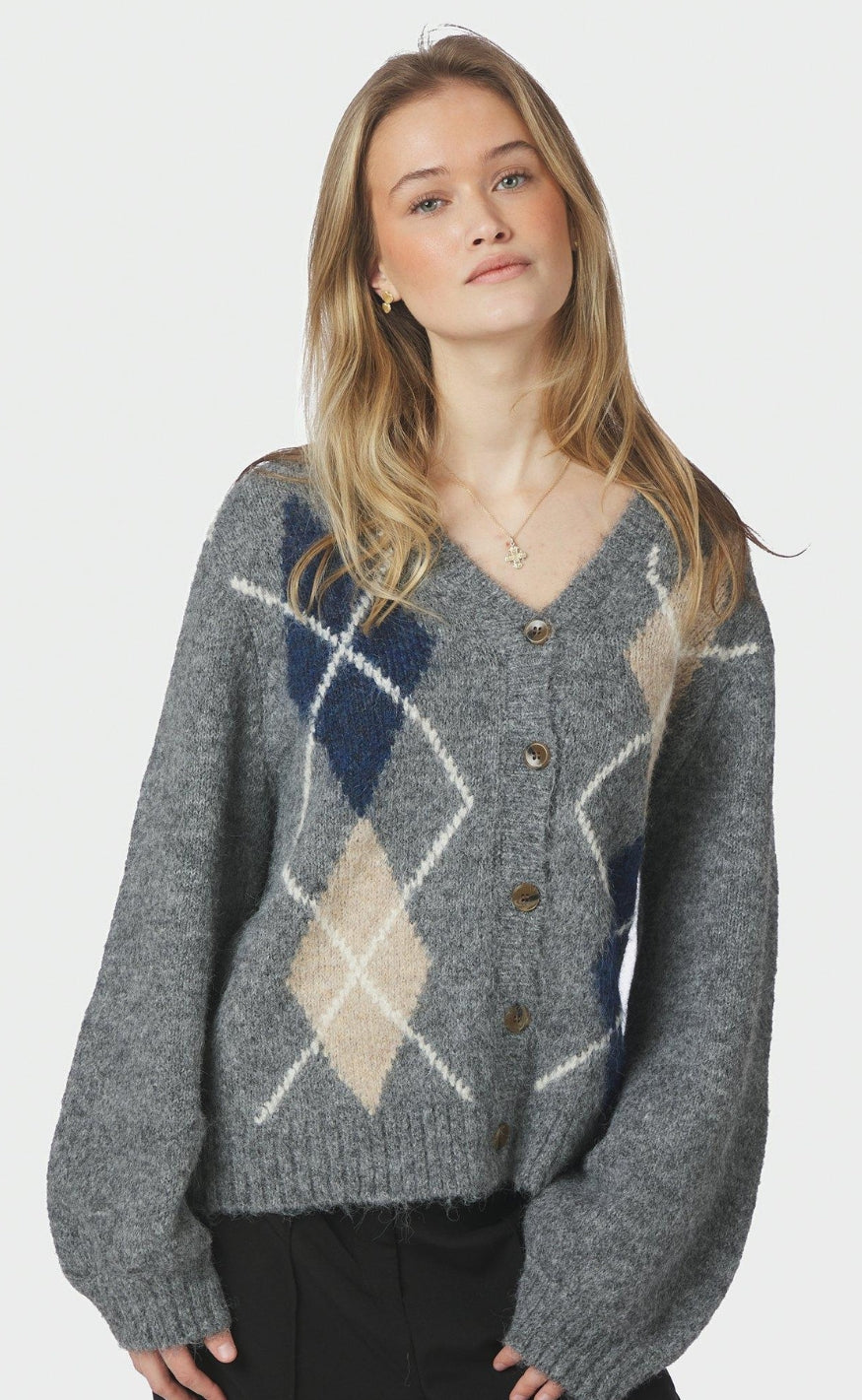 Neo Noir Cardigan - Beleney Small Check Fluff - Dark Grey