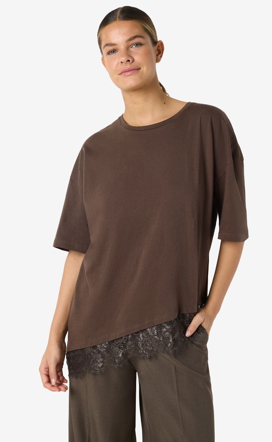 Noisy May T-shirt - Easy Lace - Chocolate Brown/Chocolate